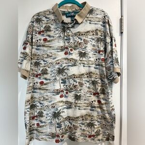 Vintage Big Dogs Polo Shirt, hawaiian/tropical print 2X